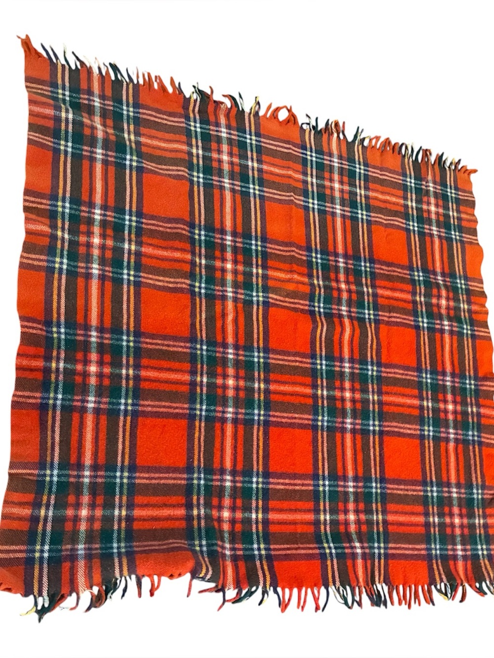 Plaid Stadium Blanket Tartan 100% Wool Blanket /Scarf W/ Fringe Red/ Blue Plaid